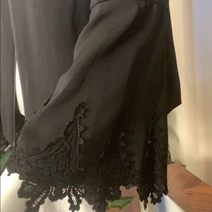 Mika Mendel Black Glenda Bell Sleeves w/Embroidery Accent Zip Front Jacket